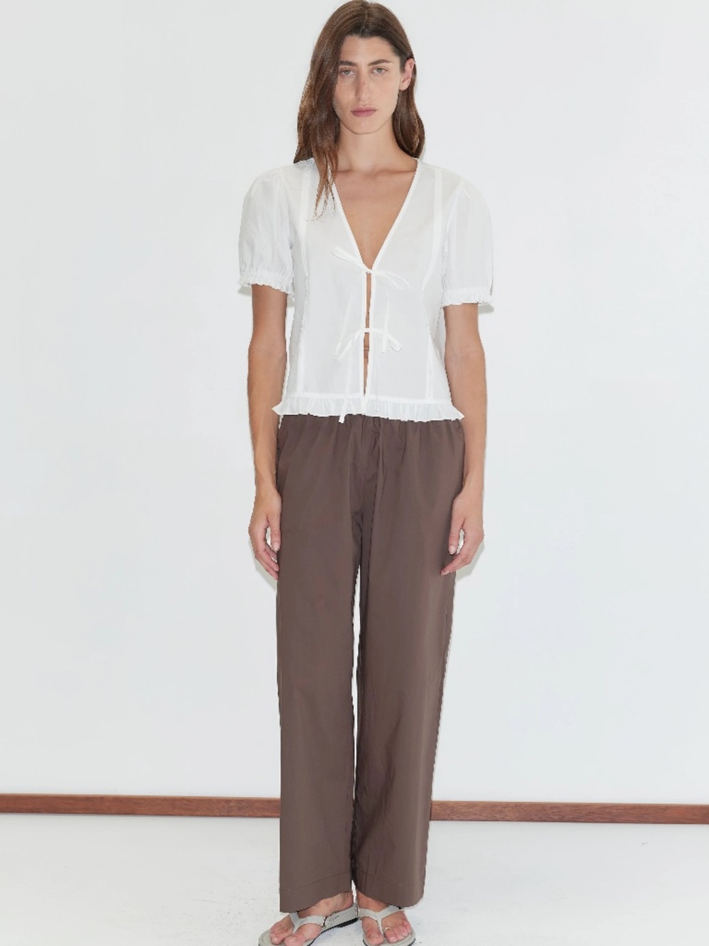 DEIJI STUDIOS The Ease Trouser in Chocolate Organic Cotton Poplin XL SOLDOUT